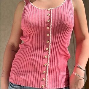 Pink Ribbed Button-Down Tank Top